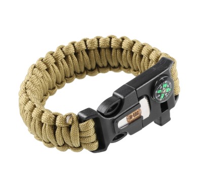 Bransoletka M-Tac Paracord z Krzesiwem, Kompasem i Gwizdkiem, tan L