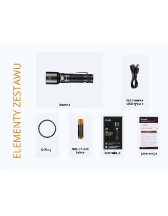 Mocna i kompaktowa latarka diodowa Fenix C7 - Luminus SST70, IP68, z portem USB-C