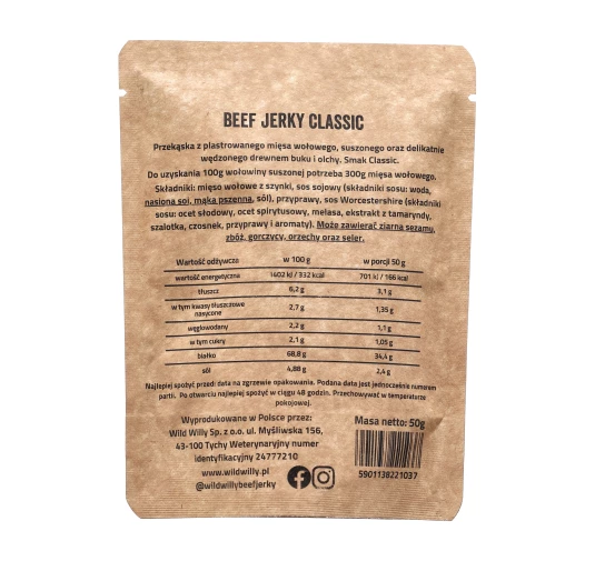Wild Willy Wołowina Suszona Klasyczna 50g