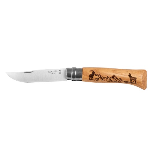 Nóż Opinel 8 inox dąb Animal - kozica: stylowy i wytrzymały!
